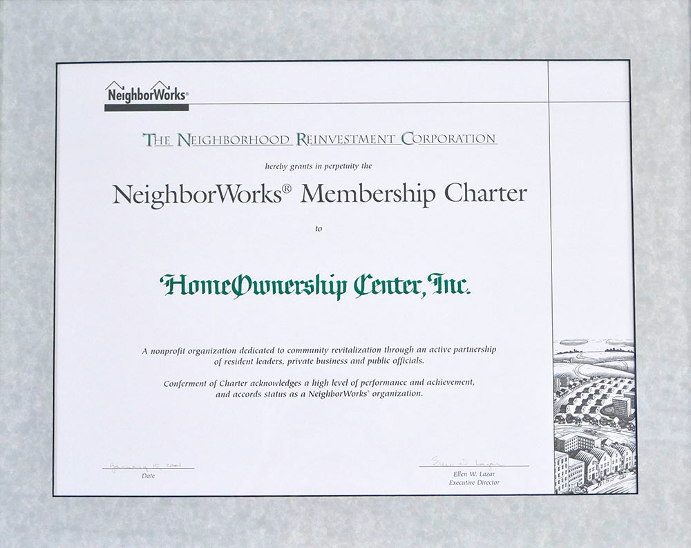 NeighborWorks Membership Charter certificate.